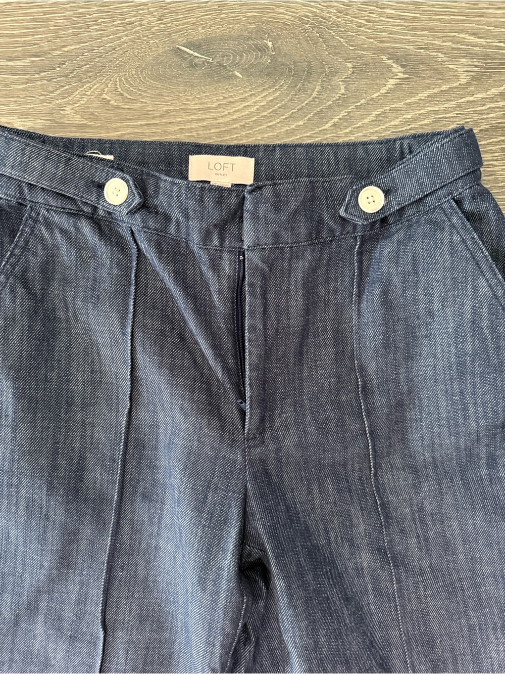LOFT Outlet Navy Pinstripe Denim-Look Waistband